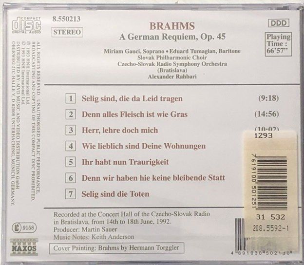 CD: Brahms - Ein Deutsches Requiem (Rahbari) – Nuovo e nell'imballaggio originale da Grüningen venduto da azulamarillo 1