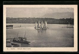 AK Genève, Barques dans le port, 1907