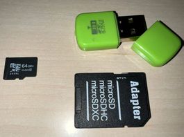 DATENRETTUNG -- SD + MICRO SD KARTE 64 GB inkl. USB Adapter
