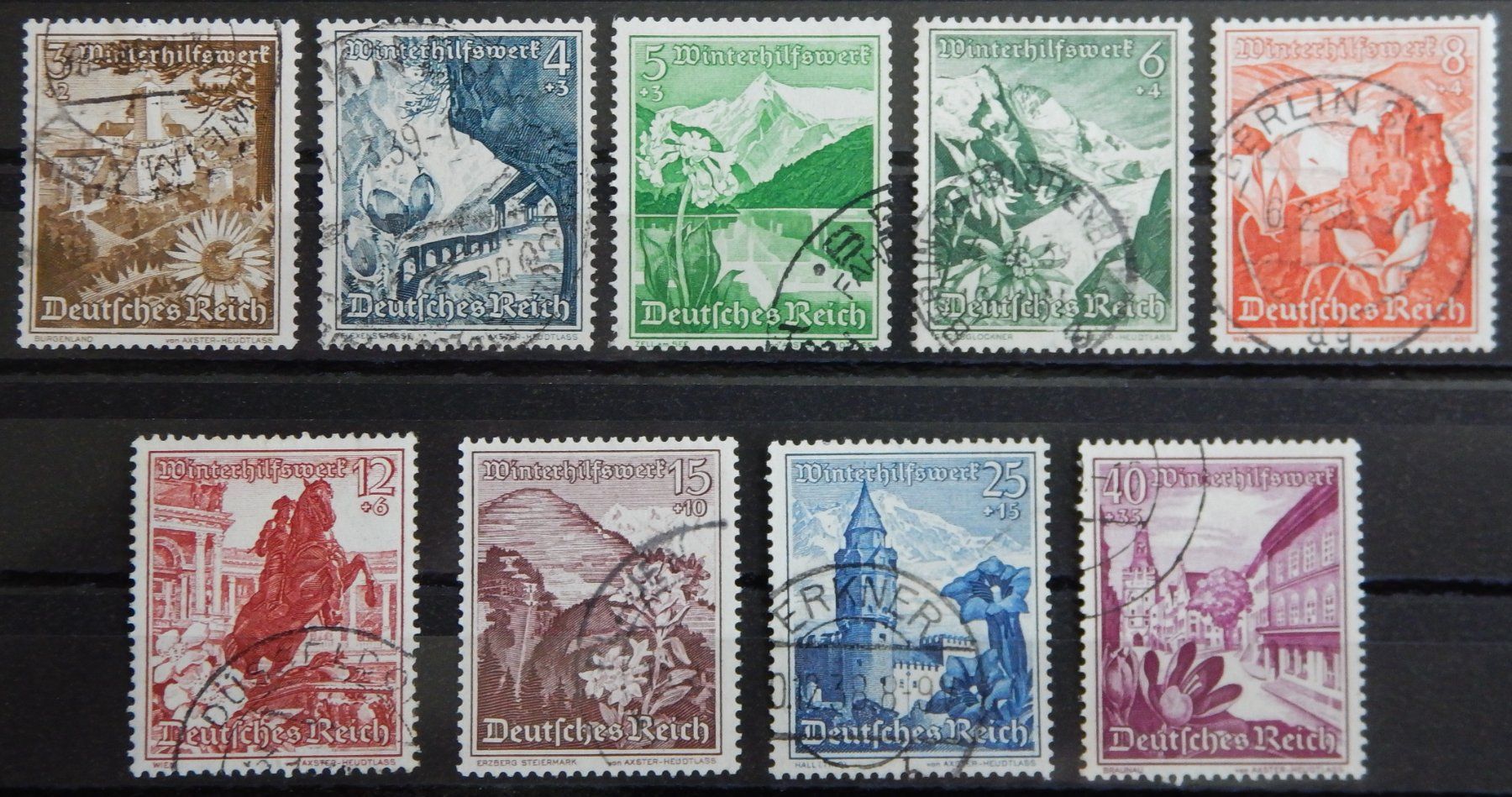 Tutti i francobolli: Deutsches Reich Kat. 675-683 gest. 1938 – Usato da Zürich venduto da Muehlekauf