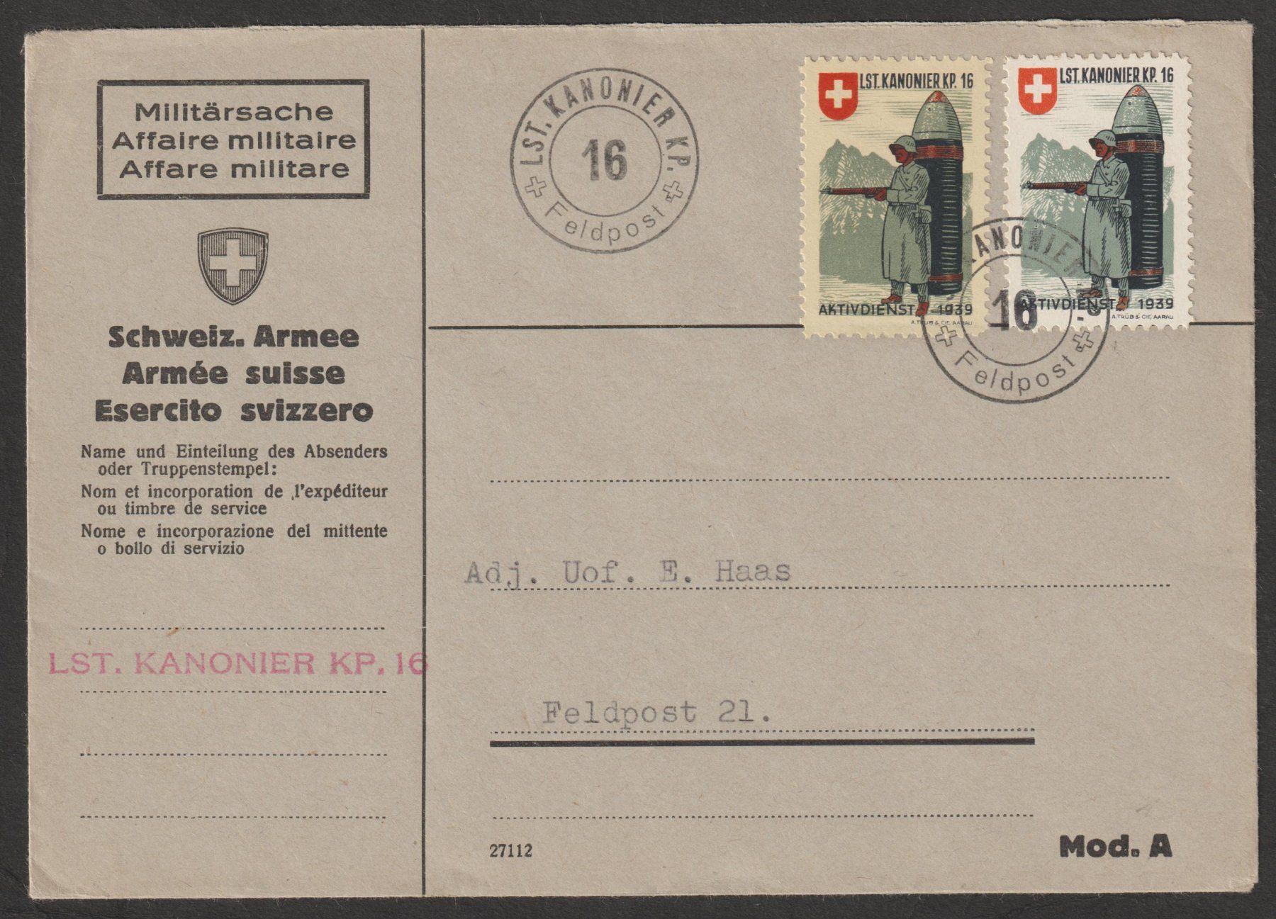 Alle Briefmarken: Artillerie Nr. 108/1 + 109/1 FP – Gebraucht aus Siebnen von Fstaehli