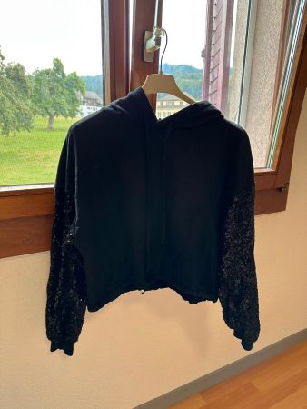 Felpa nera con maniche paillettes taglia M