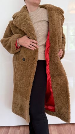 Damen Teddy Mantel Gold Braun  Grösse S