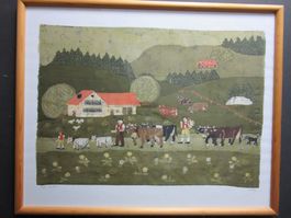 H.KELLER ORIGINAL SENTUMSMALEREI BATIK SIGNIERT MIT RAHMEN