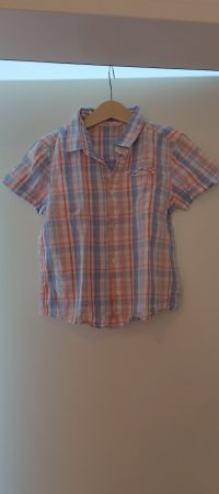 H&M Kurzarmhemd Kariert Blau Orange Gr 122 Top