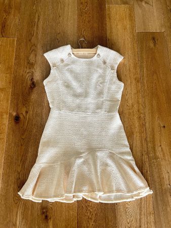 Sandro Kleid Weiss Gr. 38 Fransen Volants Sommer Kleid