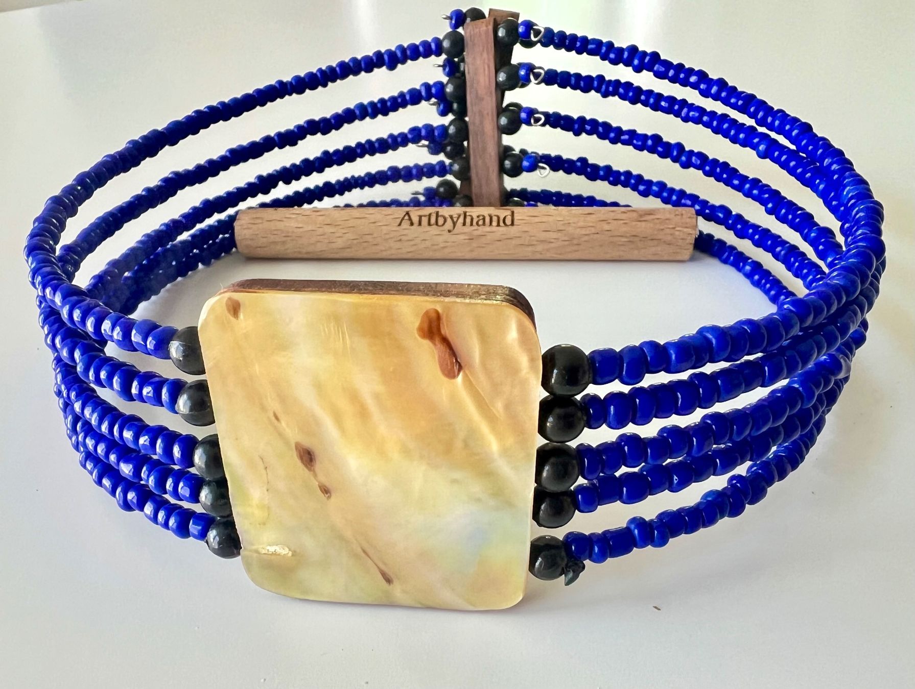 Catenine: Beidseitig tragbare Statement Kette Perlmutt & Holz 5-Strang – Usato da Ruswil venduto da artbyhand 7