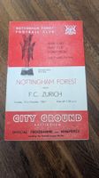 Nottingham Forest vs. FC Zürich 1967 Programm Rarität!