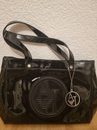 Armani Jeans Black Leather Tote Bag, new