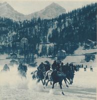 Vintage Kupfer E. Meerkämper, Pferderennen, St. Moritz See