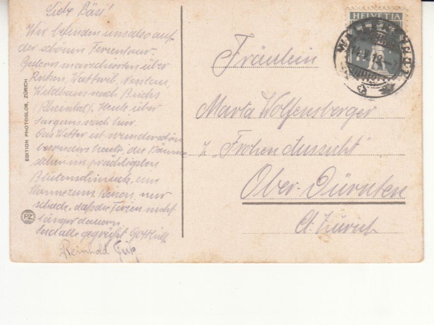 Cartoline postali: Wallenstadtberg 1919 – Usato da Bürglen TG venduto da StampGraf 1