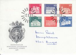12.9.1968 412-17, 419-20, 422 Baudenkmäler FDC