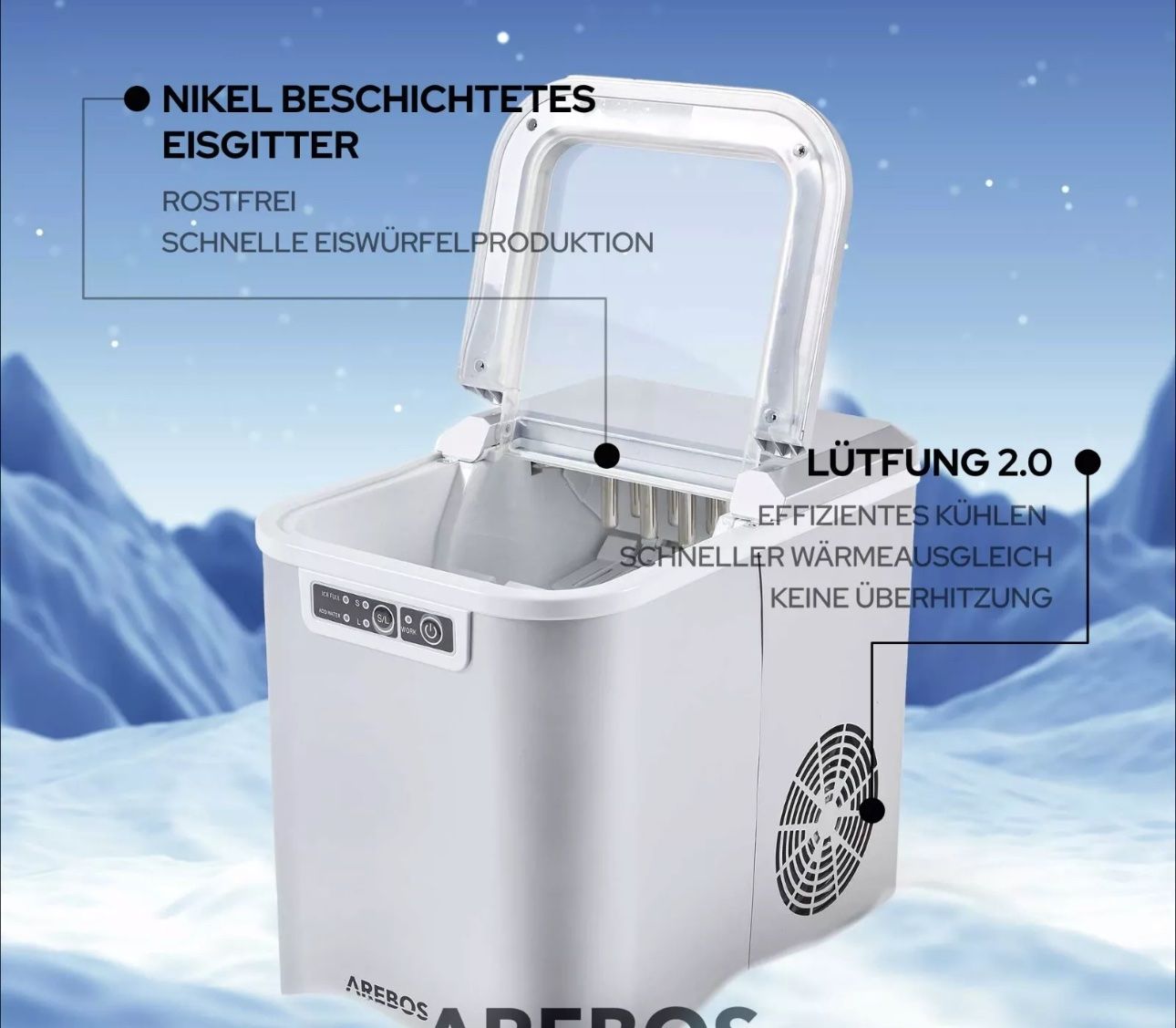 Elettrodomestici da cucina: AREBOS Eiswürfelmaschine 2,2L Icemaker Eiswürfelbereiter Eis – Nuovo e nell'imballaggio originale da Amriswil venduto da JaJa-Express 3