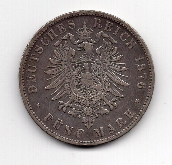 Alle Münzen: (1388) Württemberg, 5 Mark, 1876, -vz – Gebraucht aus Rüthi (Rheintal) von erdnuessli1 1
