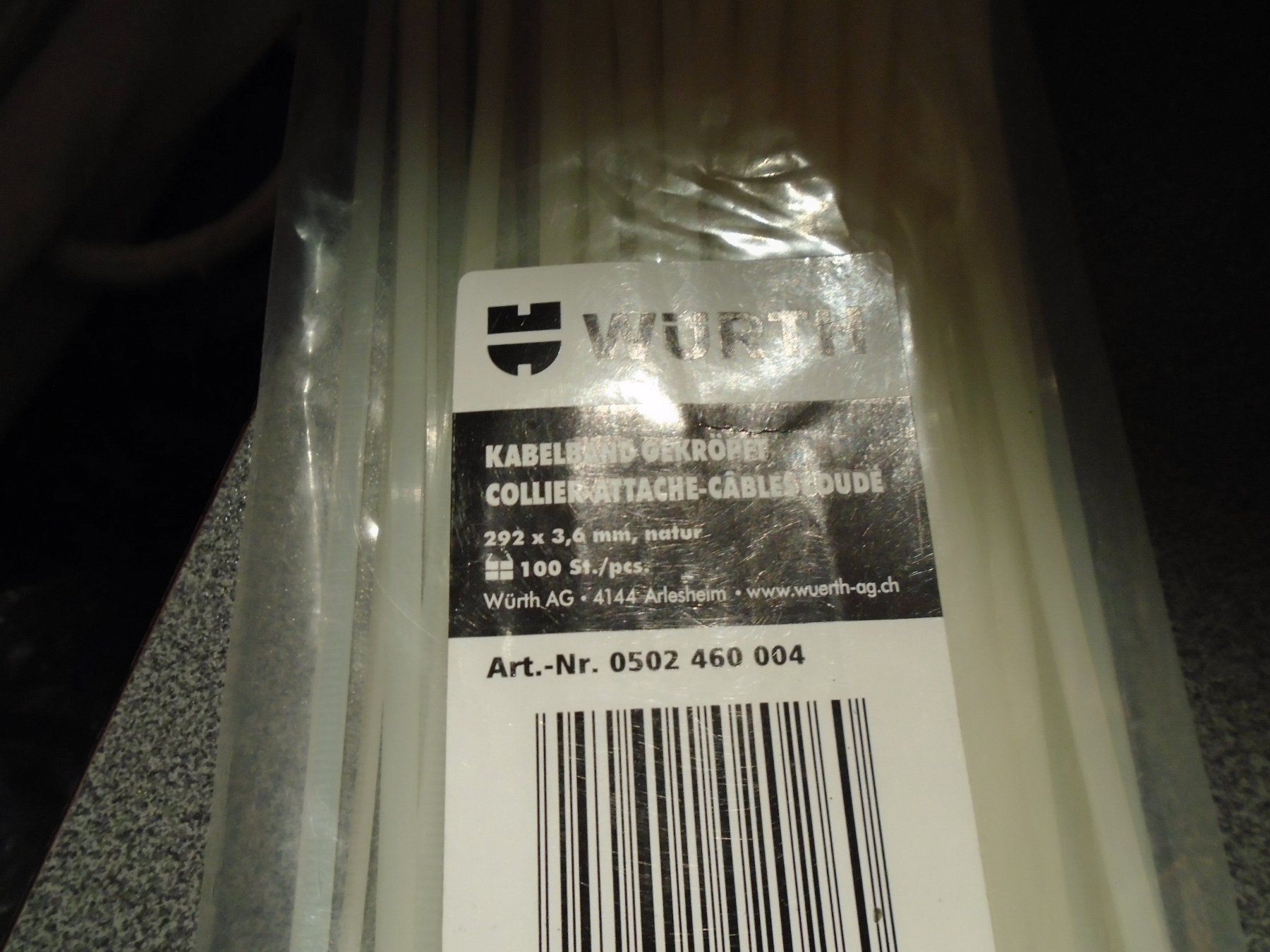 Kabel: Kabelbinder/Kabelband geköpft, 292x3,6 mm – Neu und originalverpackt aus Zürich von Motzkuh