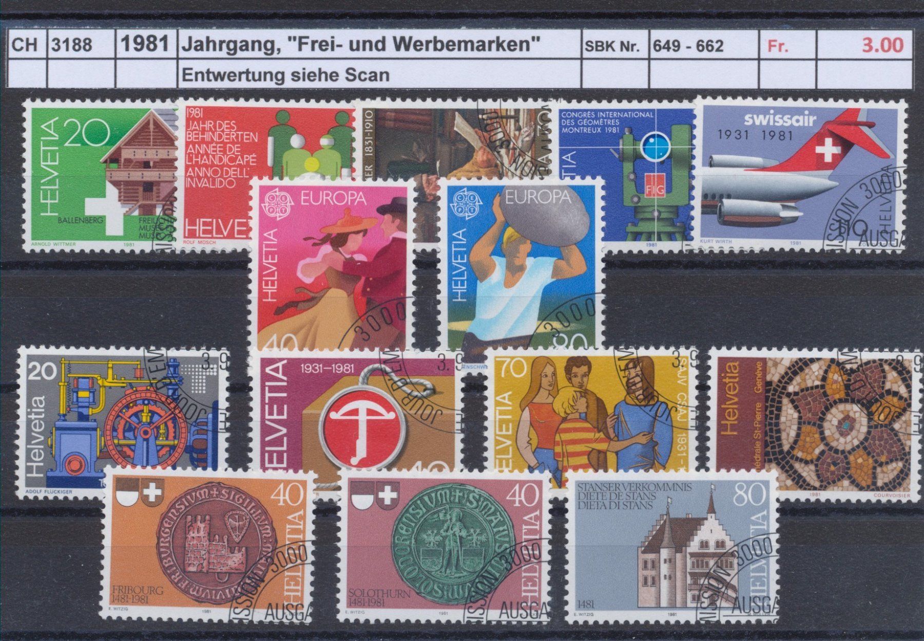 Tutti i francobolli: 1981 Jahrgang, "Frei- und Werbemarken", gestempelt – Usato da Winterthur venduto da Zupogeru