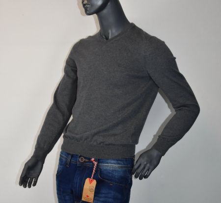 Hugo Boss Herren V Neck Pullover 100% SchurWolle /grau/Gr.S