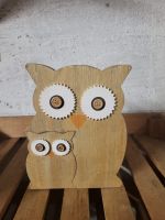 Holzdekoration – Eule mit Jungem, rustikaler Stil