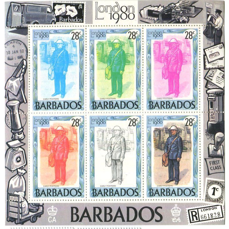 Alle Briefmarken: Block "Briefträger". Barbados. – Neu und originalverpackt aus Basel von Butsch5