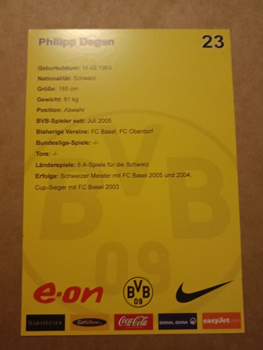 Autografi: Philipp Degen - BVB Borussia Dortmund - handsigniert – Usato da Menziken venduto da Artographs 1