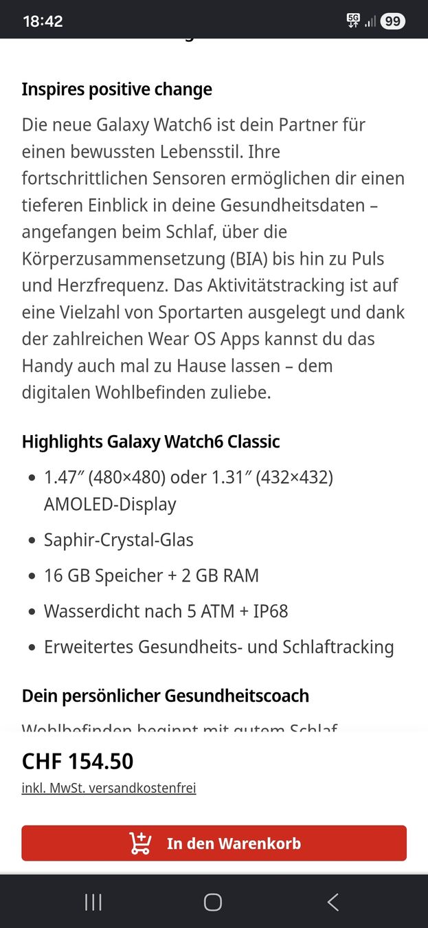 Samsung Smartwatch: Samsung Galaxy Watch6 Classic – Nuovo (secondo la descrizione) da Immensee venduto da modi2000 2