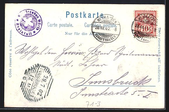 Ansichtskarten: Rheinfall, Ortsansicht, Schlösschen W – Gebraucht aus Berlin von bartko-reher 1