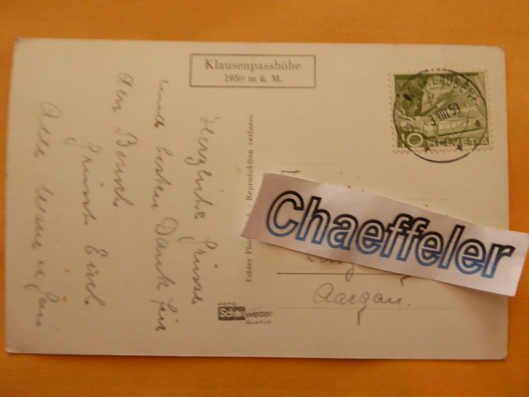 Cartoline postali: 1959  3109   Hotel Klausenpasshöhe – Usato da Zürich venduto da Chaeffeler 1