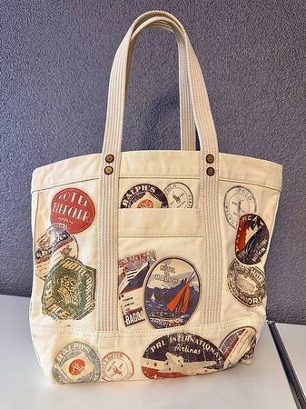 Tasche Ralph Lauren Canvas Stoff mit Aufdrucken gebraucht