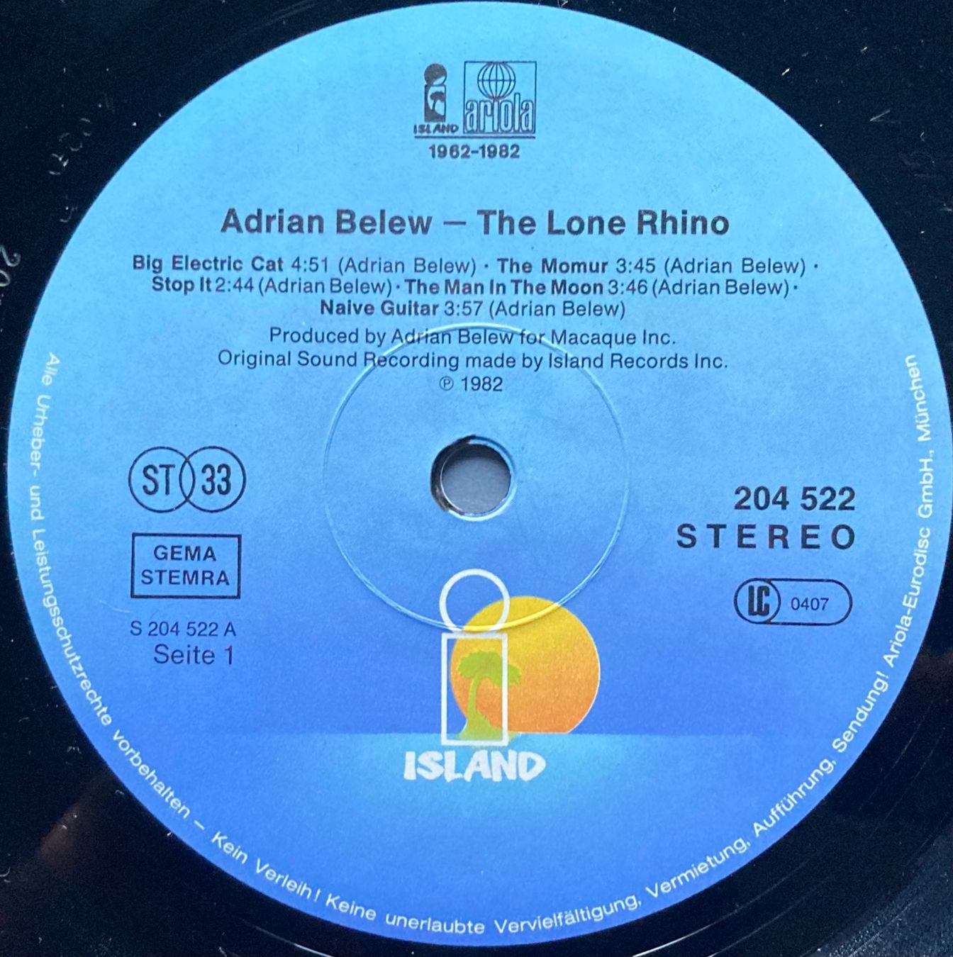 Vinyles: ADRIAN BELEW - LONE RHINO – D'occasion à Poliez-Pittet par Newtown-Records 3