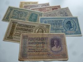 Interessante Sammlung von 8 alten Banknoten aus der Ukraine