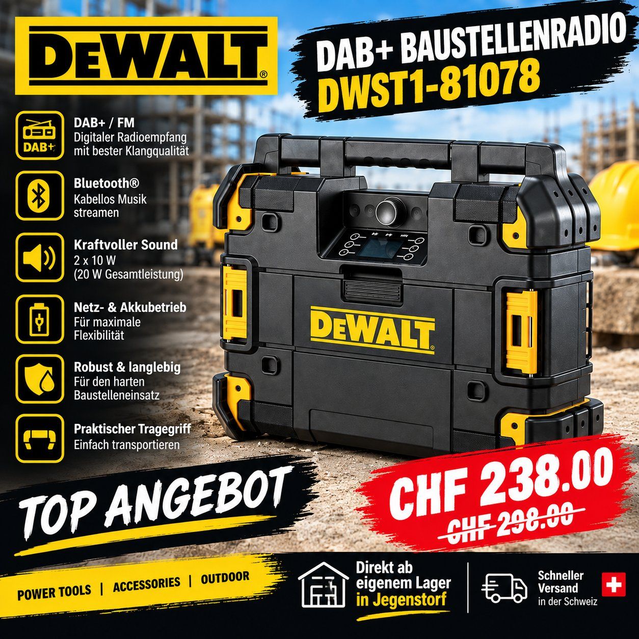 Dewalt Radios: Dewalt DAB+ Baustellenradio DWST1-81078 – Neuf avec emballage d'origine à Jegenstorf par Bracher_Store