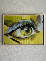 Wandbild Augen Motiv abstrakt gelb mit Rahmen gemalt