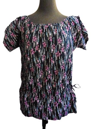 Gr. 40 42 Oberteil blau-schwarz-bunt Taille raffbar s.Masse