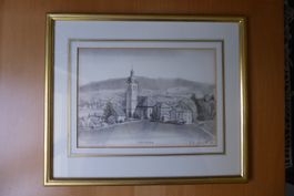 Appenzell - Speicher AR - Orig. Litho im Goldrahmen über Eck