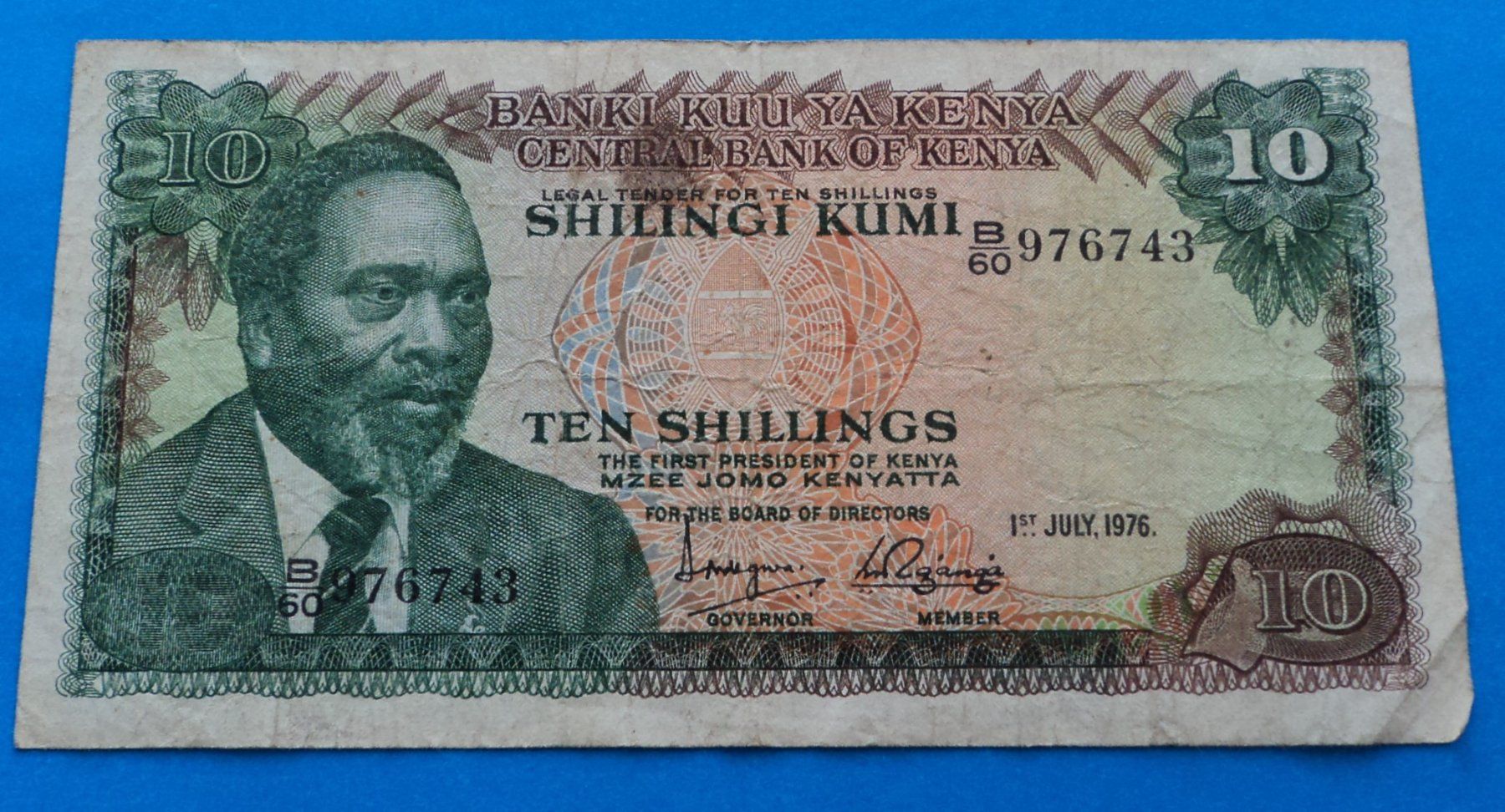 Banknoten: Kenya: 10 Shillings 1976, S – Gebraucht aus Basel von maripas17