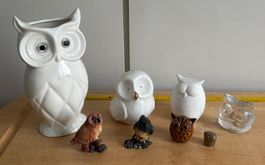 Eulen Figuren Set diverse Materialien gebraucht