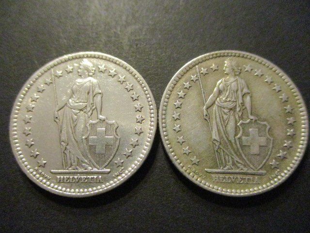 Alle Münzen: 2 x 2.- Fr 1947 + 1961 – Gebraucht aus Lovens von Jelmi 1
