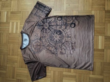 T-Shirt Grösse M mit Kompass-Aufdruck Goldbraun