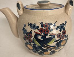 Vintage Teekanne, Keramik, Vogelmotiv, Handbemalt, Selten