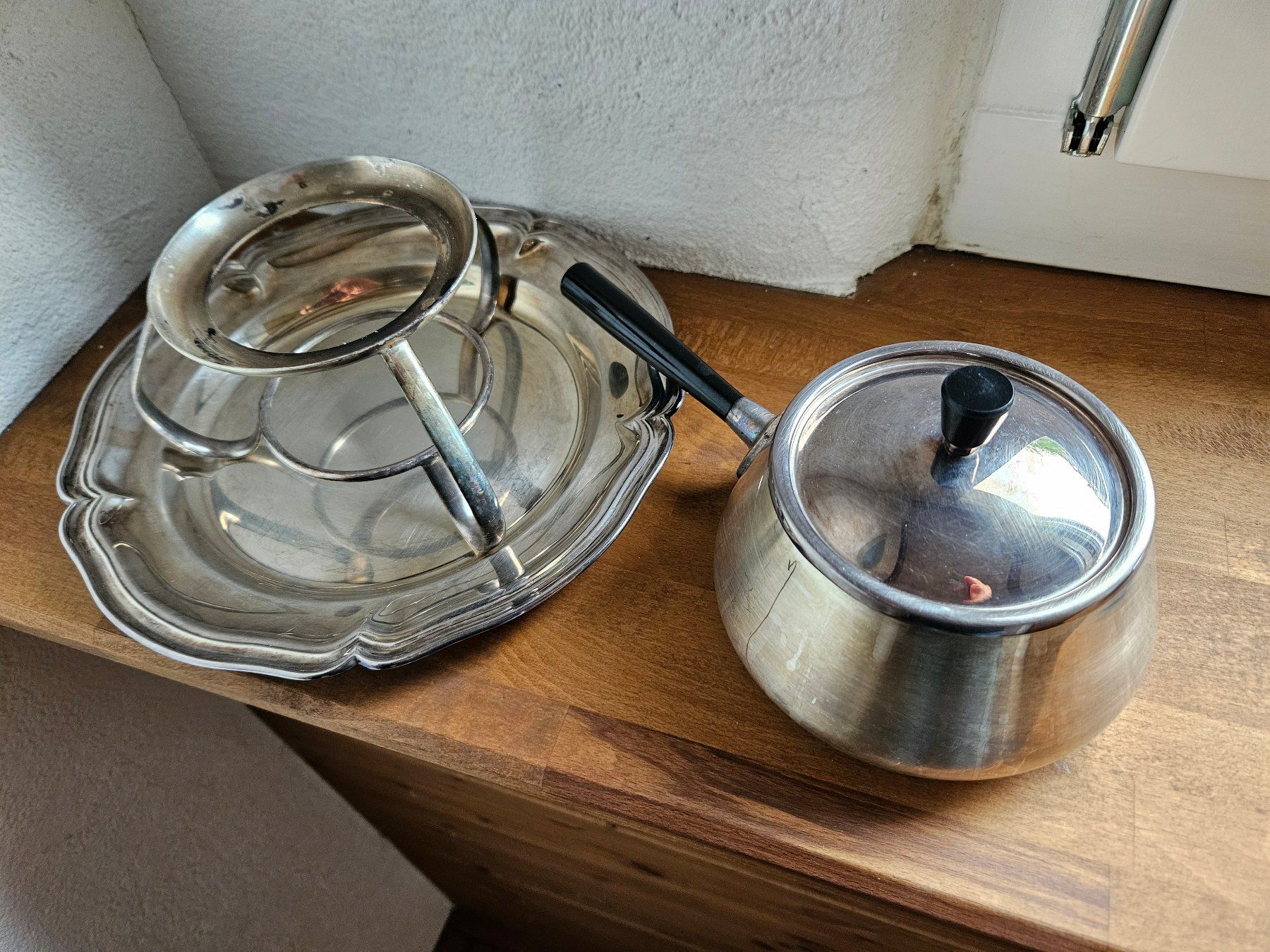 Padelle: Fondue Caquelon für Chinoise, Pfännchen versilbert,  Paste – Usato da Gattikon venduto da balumogli 2