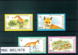 MONGOLEI 4 BRIEFMARKEN ROTFUCHS
