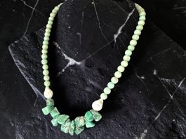 Unikat💎 Halskette rohen Smaragden + Amazonen barocken Perle