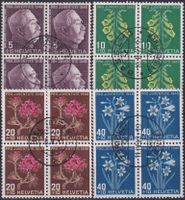 1948, J125-J128, PJ Viererblöcke mit Orts-Stempel, Kat: 80.-