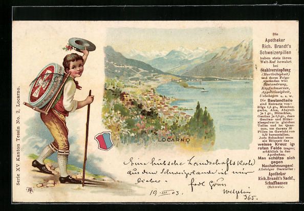 Ansichtskarten: Litho Locarno, Ortsansicht mit Umgebung, – Gebraucht aus Berlin von bartko-reher