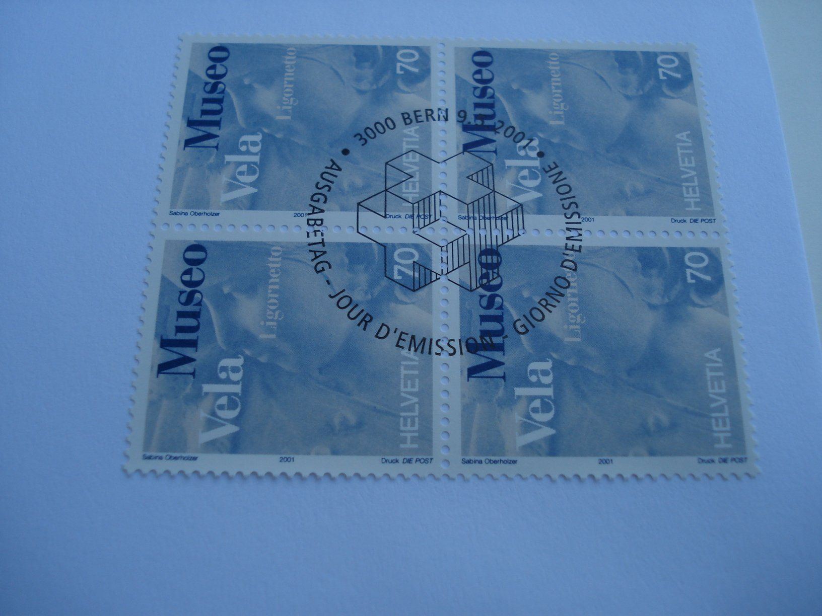 Tutti i francobolli: Marke MUseo Vela, 2001, FDC Einzel + 4erblock, 2 Belege – Usato da Niederwil AG venduto da morostahu
