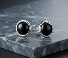 Silber 925 Ohrstecker mit Onyx Cabochon - Neu
