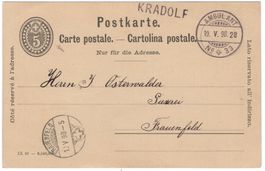 KRADOLF - rarer Balkenstempel auf Postkarte nach Frauenfeld