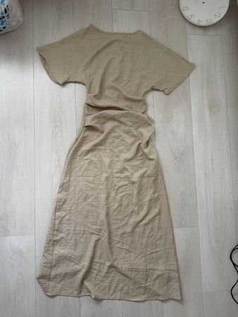 Sommerkleid beige gerafft kurzarm neuer Zustand