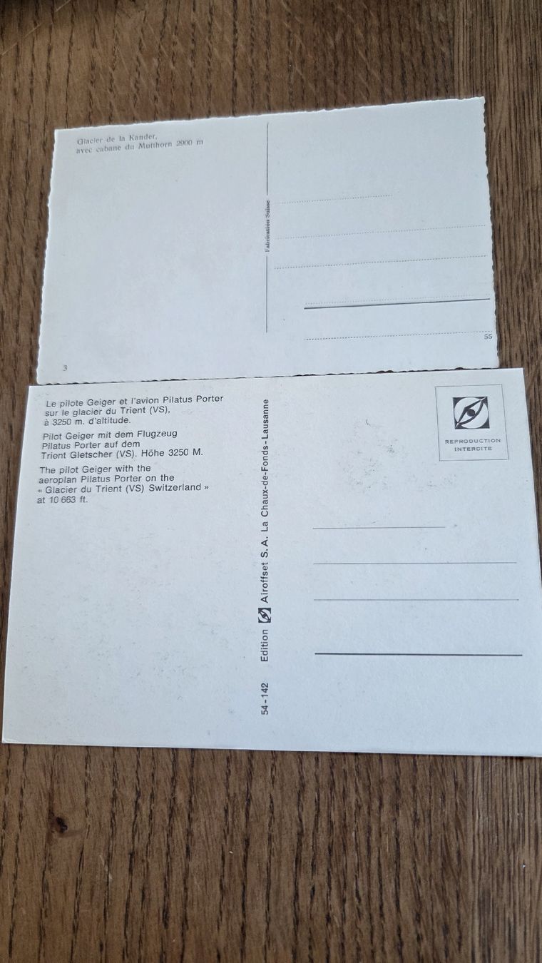 Tous les timbres: 1966 2 Ansichtskarten Hermann Geier Pilot des Glaciers – D'occasion à Arni AG par Moth68 1