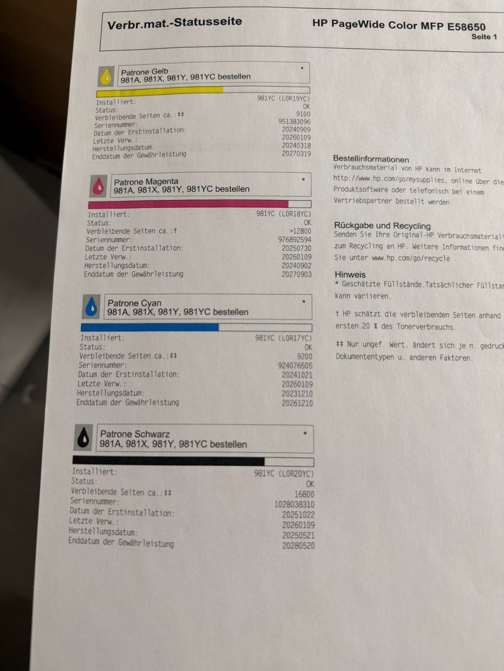 Hewlett Packard Stampanti: HP PageWide Color MFP E58650 – A4 Multifunktionsdrucker – Usato da Dottikon venduto da refurbished-IT 3